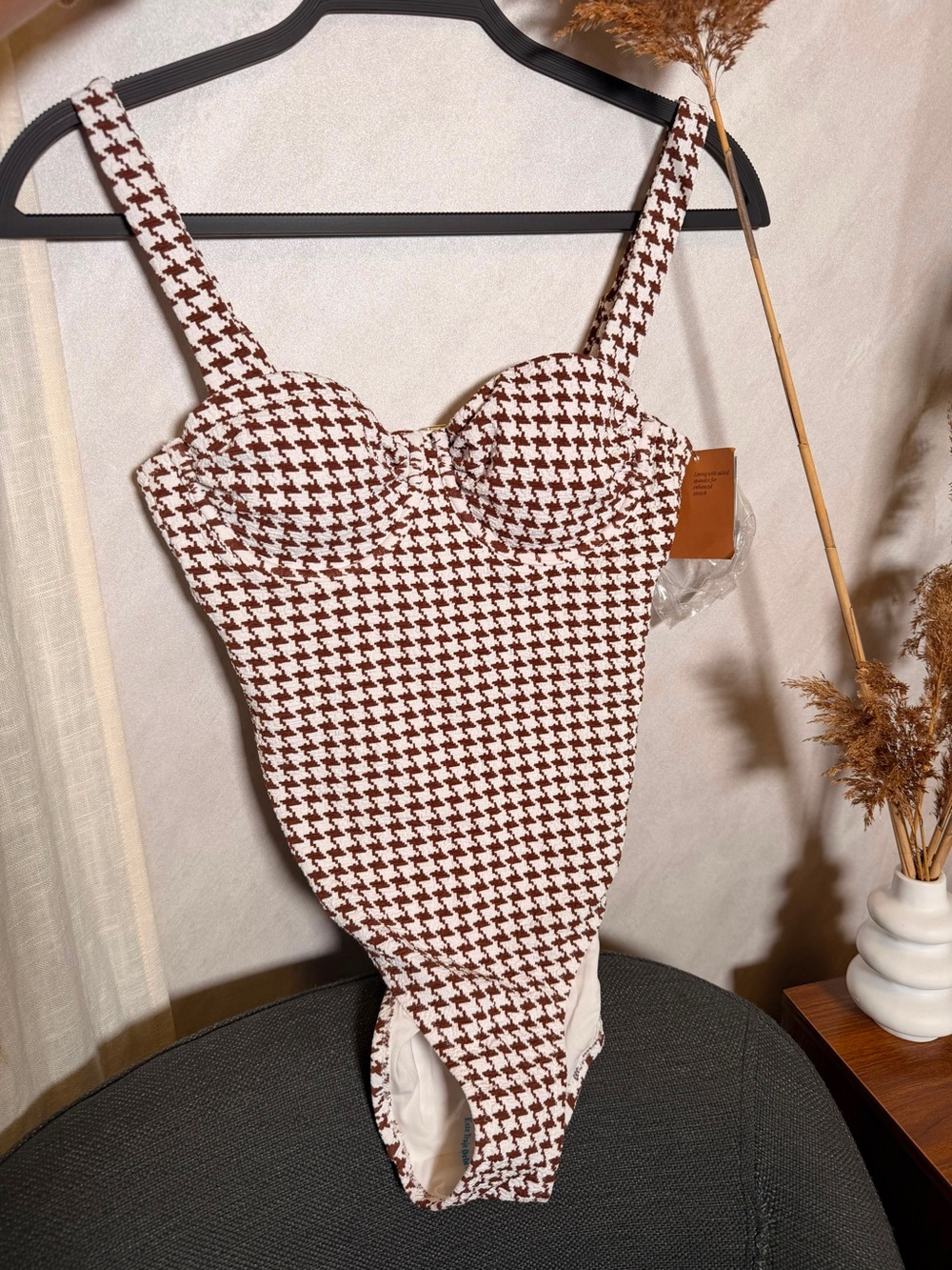 Shade & Shore Brown and White Houndstooth One-Piece Swimsuit